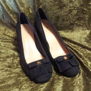 Kate Spade Size 8 Black Suede Fringe Heeled Loafer